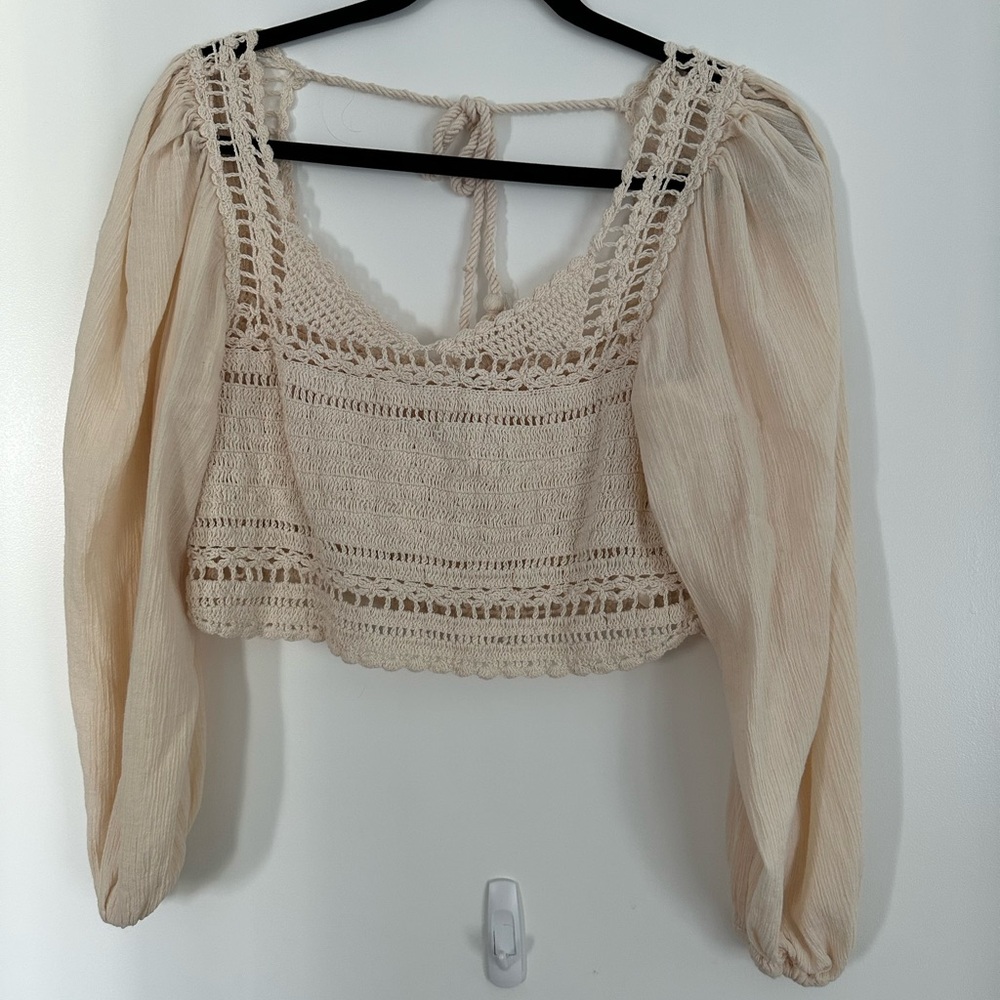 Free People Cream Puff Sleeve Crop Blouse